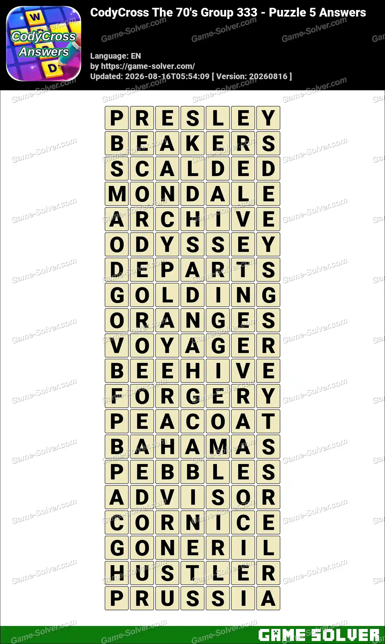 CodyCross The 70’s Group 333 – Puzzle 5 Answers